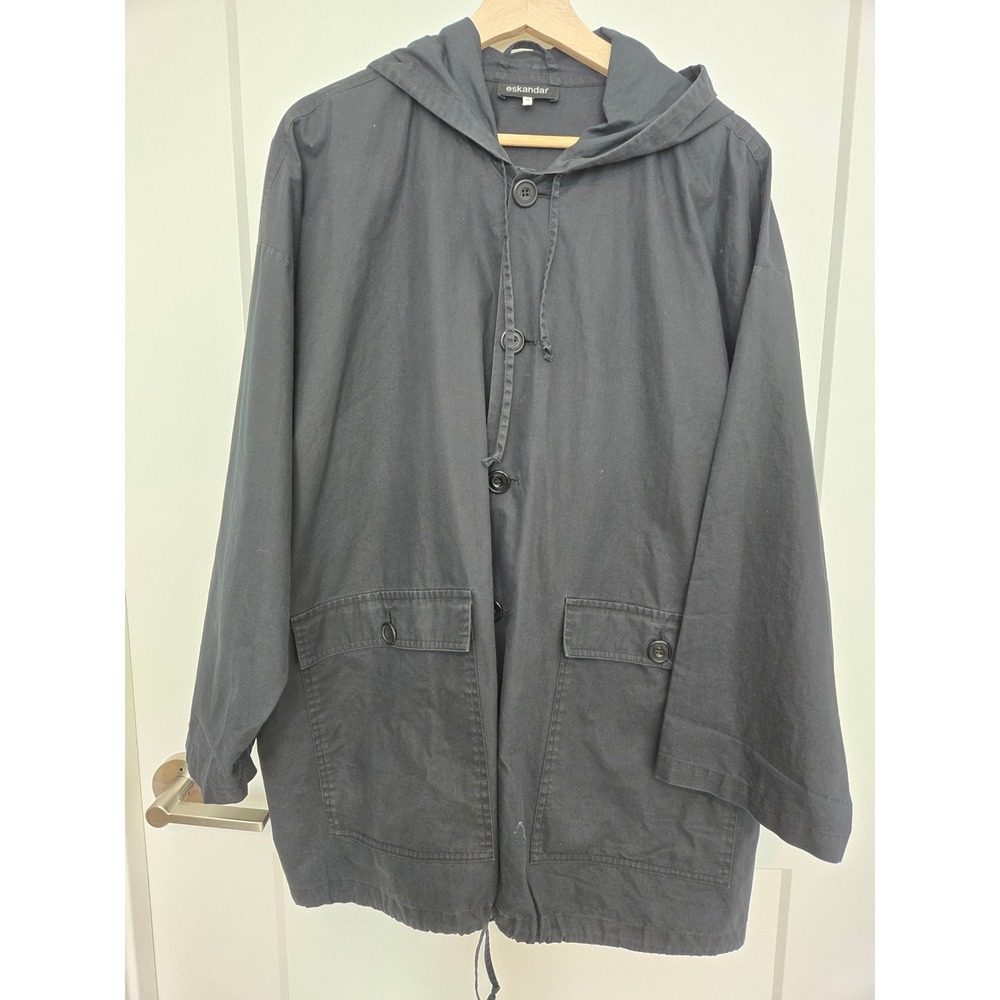 Eskandar Black Oversized Hooded Cotton Jacket Made in Poland Size 0